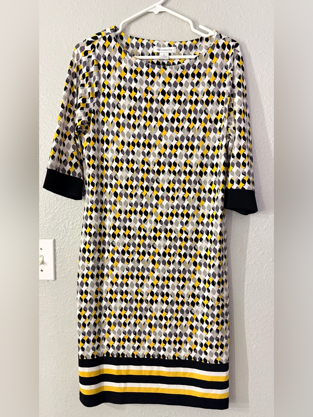 Liz Claiborne Yellow, Black & Gray Geometric Midi Dress